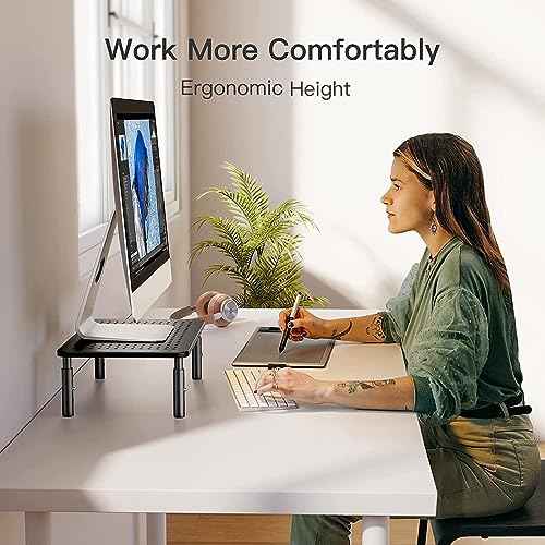 HUANUO Monitor Stand, Monitor Stand Riser 3 Height Adjustable, Monitor Riser with Airflow Vents, Laptop Stand for Desk, Laptop Riser, Desk Organizer for Monitor, 15.6" Laptop, PC, Printer