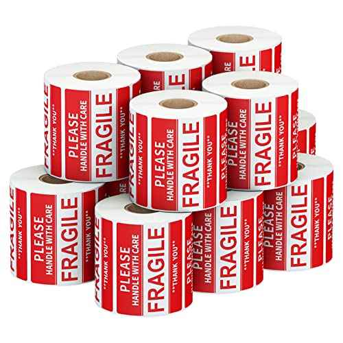 3 x 2 inch Handle with Care Fragile Thank You Warning Packing Shipping Label Stickers Permanent Adhesive (12 Rolls, 6000 Labels)