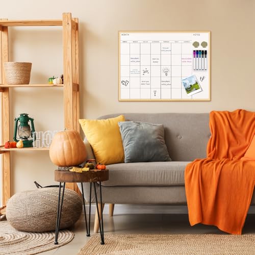 VUSIGN 17x13 Magnetic Dry Erase Calendar Whiteboard Wall Mount with Wooden Frame