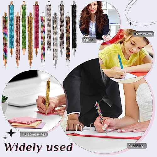 Seajan 24 Pcs Rhinestone Diamond Ballpoint Pens Writing Bling Metal Pens for Women Retractable Black Ink Gift Pens with 24 Replacement Refills for Office Birthday 0.7mm, 12 Colors