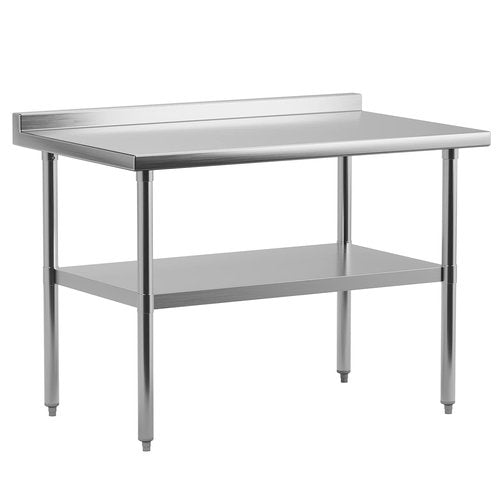 EcoExplorer Heavy Duty Stainless Steel Table for Prep and Work, NSF Commercial Table with Adjustable Bottom Shelf for kitchen, Restaurant, Home, Garage, Hotel, 48 x 24 Inches with Backsplash