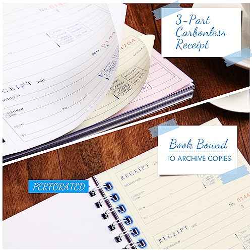 Crtiin 10 Books Money and Rent Receipt Book 3 Part Carbonless Receipt Book Spiral Bound Cover Receipt Log Book with Carbonless Copies 100 Sets Per Book 4 Receipts Per Page (5-1/4" x 11")