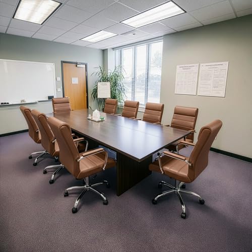 Bowthy Brown Leather Office Desk Chair - High Back Swivel Executive Chair with Adjustable Height & Armrests