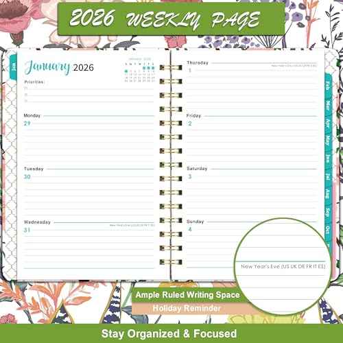 2026 Planner ? Weekly £¦ Monthly Planner 2026, Jan. 2026 ? Dec. 2026, 6.4" x 8.5" with Tabs, Flexible Hardcover, Thick Paper, Strong Twin-Wire Binding, Back Pocket, Inspirational Quotes £¦ Notes