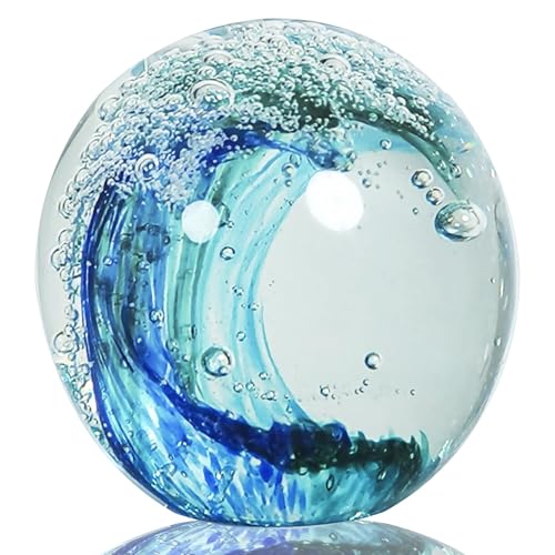 Blue Hand Blown Ocean Wave Glass Ball - Beach & Coastal Decor Gift