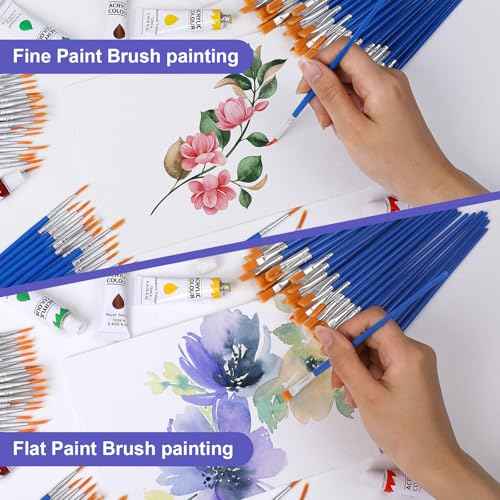AROIC Small Paint Brushes Bulk,80 Pcs Nylon Hair Painting Brush with Flat and Round Pointed Acrylic Paint Brush Sets,Paint Brushes for Kids Classroom Oil Watercolor Face Painting Kits.