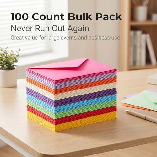 XXINMOH 100 Colorful A6 Invitation Envelopes 4x6 Self-Adhesive Pack