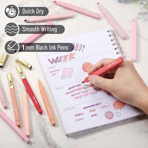Mr. Pen- Aesthetic Highlighters and Pens, 12 Pack, Shades of Pink, No Bleed Bible Highlighters and Pens, Black Ink