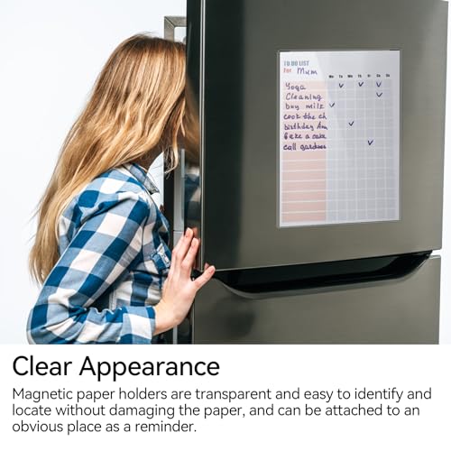 Clear Magnetic Sign Holders 5 Pcs 8.5x11 inch Rigid Plastic Document Frames with Magnet Borders - Perfect for Office, Home & Store Displays