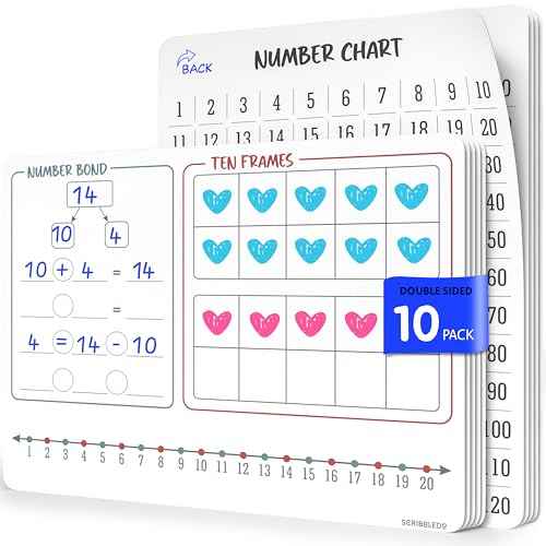 SCRIBBLEDO Number Bonds 9¡±x12¡± Small White Board Dry Erase Sheets Math Manipulatives Number Chart Ten Frame Number Line Math Supplies Teacher Students Classroom Pack of 10 Sheets