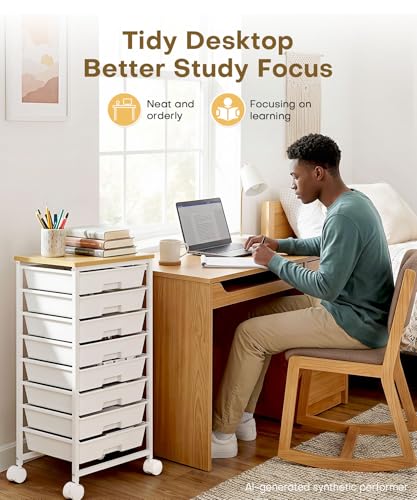 Homde White 8-Drawer Rolling Storage Cart for Desk, Office & Home Organization
