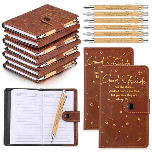 24 Pcs Friendsgiving Gift Bulk for Good Friends A6 Leather Journal Notebook Notepads with Bamboo Pens Friendship Appreciation Gift for Thanksgiving Birthday Women Sister Group (Brown)