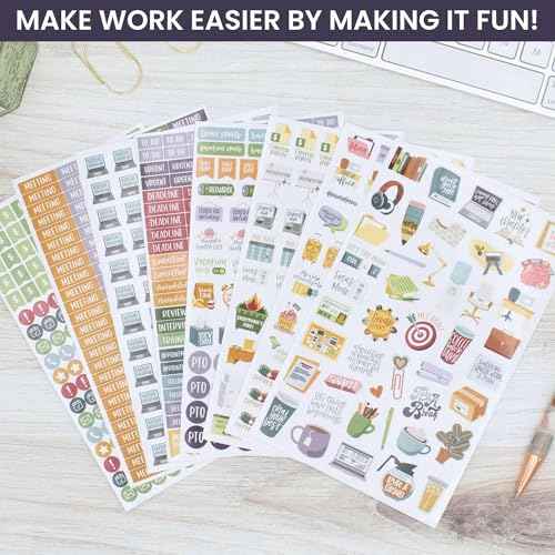 bloom daily planners Workday Essentials Planner Stickers - Productivity Variety Pack for Business Professionals - 8 Sheets / 802 Stickers - Meetings, Deadlines, Payday Icons for Work & Office