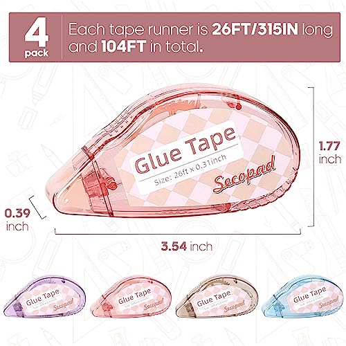 Secopad Scrapbook Tape Light-Colored Shell 4 Pack - Clear Double Sided Craft Tape