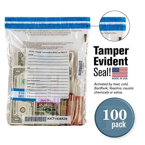 BankSupplies Ultima Blue Tamper-Evident Clear Deposit Bags 9W x 12H Pack of 100 with Advanced Security Detection Features