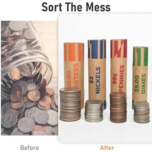 THEBLUETOUCH Preformed Coin Wrappers Rolls (36 Assorted) - Quarters, Pennies, Nickels and Dimes