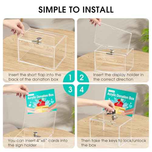 MaxGear Acrylic Donation Box with Lock 3 Pack, Large Ballot Box with Sign Holder, Clear Storage Container for Voting, Charity, Ballot, Suggestion 6.25" x 4.5" x 4"