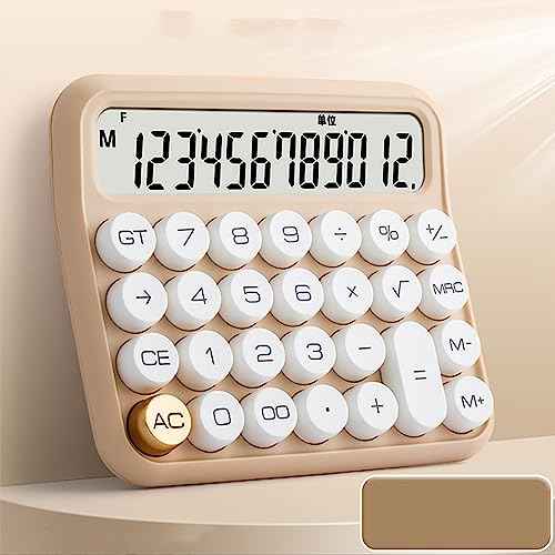 POCREATION Large LCD Display Big Button Calculator, 12 Digit Desktop Calculator with Anti Slip Bottom Pad, Removable Keycaps, Auto Shutdown, Suitable for Office School Home (Milk Tea Color)