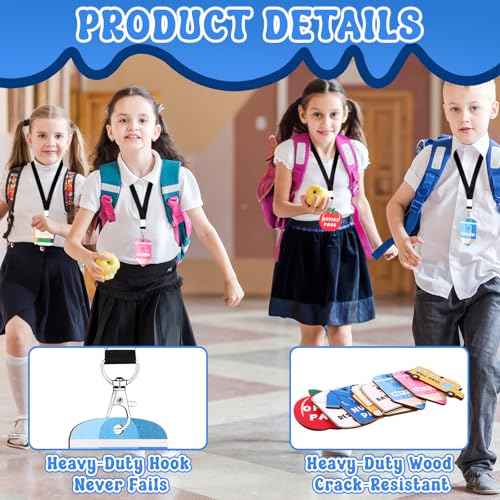 8 Sets Hall Pass Lanyards and School Passes Set Hall Pass Lanyards for Classrooms First Day of School Wooden Bathroom Restroom Library Office Nurse Passes Teacher Organization Supplies Gift