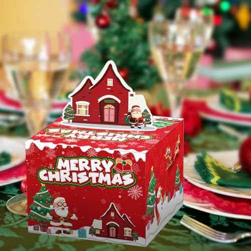 Christmas Money Box for Cash Gift Pull, Money Gift Boxes for Cash with Pull Out Surprise Merry Christmas Box Holder with 50Pcs Transparent Bags for Women Men Girls Boys Mom Dad Friend