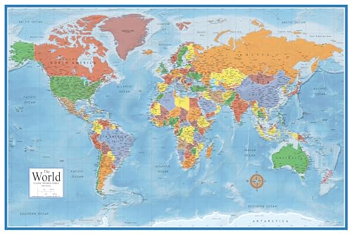 24x36 Laminated World & USA Map Set - 3D Terrain Relief, Dry-Erase, Premier