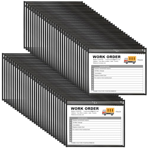 Yunsailing 80 Pack Dry Erase Pockets Job Ticket Holders Black Clear Reusable Dry Erase Shop Order Holder Plastic Ticket Pocket Protector Sleeves for Work Office Organization(12.5'' X 10'',Horizontal)
