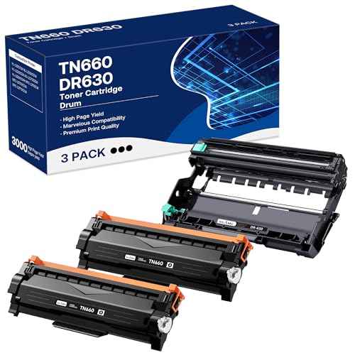 Compatible Toner Cartridge & Drum Unit Replacement for Brother TN660 TN-660 TN630 DR630 Work with HL-L2300D HL-L2360DW DCP-L2520DW MFC-L2700DW MFC-L2740DW Printer (Black, 3 Pack)