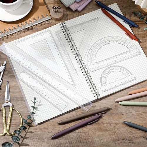 Tenare Clear Math Geometry Ruler & Protractor Set - 6 Pieces, Accurate & Durable