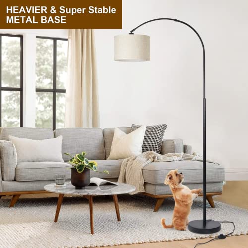 Seaside Village Black Arc Floor Lamp with Adjustable Drum Shade for Living Room & Bedroom