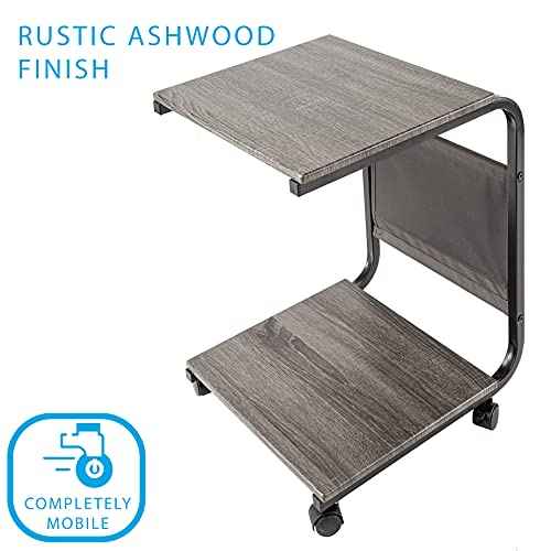 Seville Classics Airlift Height Adjustable Mobile Rolling Laptop Cart Computer Workstation Desk, Table for Home, Office, Classroom, Hospital, w/Wheels, Black, Tilt w/Side Table (28") (New Model)