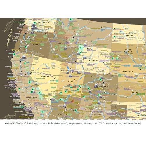 National Parks Map Poster with USA Travel Destinations - Brown Edition US Travel Map Wall Posters - National park checklist (24W x 16H inches)