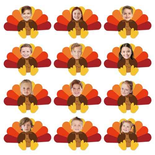 50Pcs Thanksgiving Turkey Cutouts Turkey Paper Cut-Outs with 100Pcs Glue Points Fall Bulletin Board Decor for Autumn Harvest DIY Craft Art School Home Party Favor