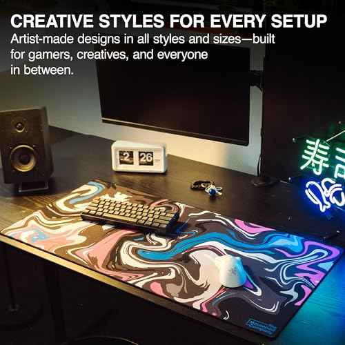 MPCO. Strata Large Gaming Desk Pad - 36" x 17" Aeroglyde Fabric Blue & Pink Desk Mats - Non-Slip, Washable, Smooth Glide for Precision Gaming & Work