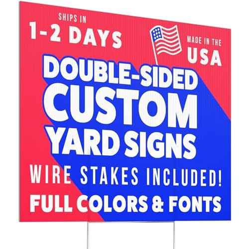 24x18" Double Sided Customizable Outdoor Yard Sign made from Corrugated Plastic with Metal "H" Stake, Easy to Design, Sign for Business, Garage or Yard Sale, Home, Office, (18" x 24")