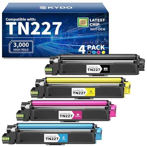 TN227 TN227BK/C/M/Y High Yield Toner Cartridge 4 Pack Compatible for Brother TN 227 TN223 TN-223BK/C/M/Y Work for MFC-L3770CDW HL-L3270CDW MFC-L3710CDW HL-L3210CW HL-L3230CDW HL-L3290CDW Printer