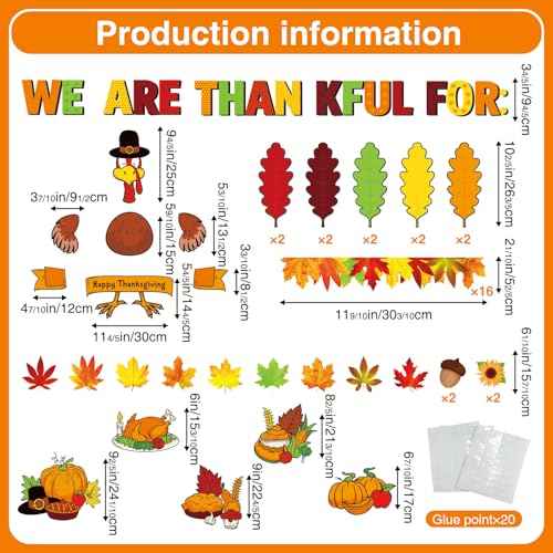 Thanksgiving Bulletin Board Decorations, 56pcs November Turkey Bulletin Board Decorations, We Are Thankful for Bulletin Boards, Fall Pumpkin Leaves Cutouts for Harvest Classroom Wall Supplies