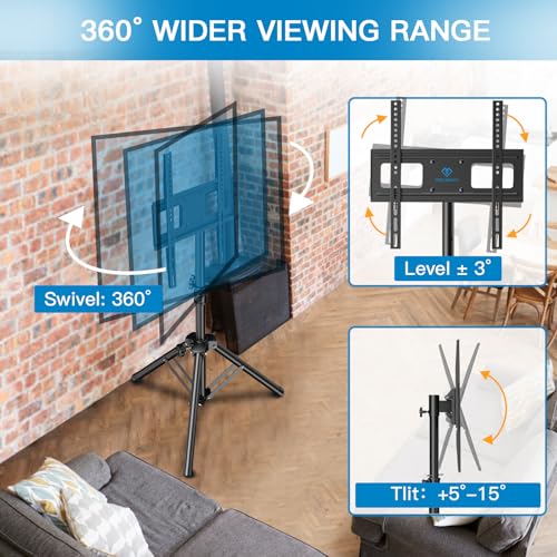 PERLESMITH 23-70 Inch TV Tripod Stand with ±20° Tilt & 360° Swivel, Height Adjustable 39.8-69.5 in, VESA 100x100–400x400mm, Holds Up to 88 lbs