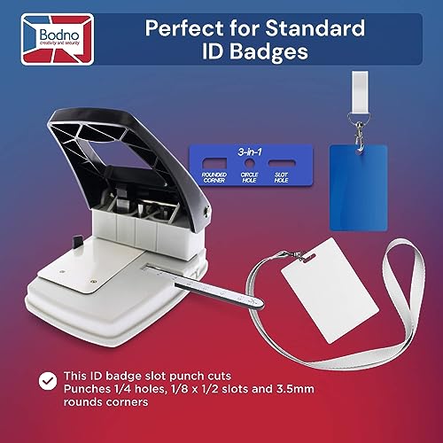 Bodno 3-in-1 ID Badge Slot Punch - Steel, Black, For PVC Cards & Badge Printers (3 Tools in One) - Includes Round Hole, Slot, Corner Rounder