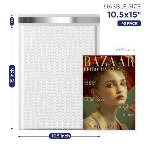 Fuxury White Bubble Mailers 10.5x16 Inch 25 Pack, Self Seal Padded Envelopes Waterproof Shipping Bags, Padded Mailers, Bubble Bags for Mailing, Packaging, Small Business, #5