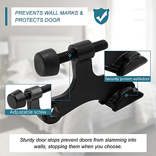 SUNTAI 24-Pack Adjustable Hinge Pin Door Stop — Black Rubber Tips, Matte Black