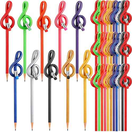 Lincia 100 Pack Treble Clef Pencils Bulk with Eraser Music Note Pencils Music Themed Party Favors Colorful G Clef Pen Choir Prizes Gifts for Piano Teachers Students Artists Home Office School Supply