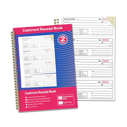 Receipt Book with Carbon Copies, 2-Part Money & Rent Receipt Book, 200 Sets, Spiral Bound (1 Pack) by Ougesi