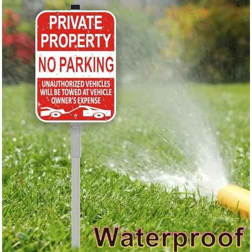 (3 Pack) Lxysign Large Private Property No Parking Sign with Stake 36" Tall,14" x 10" No Parking Sign Vehicle Towed At Owner's Expense Sign, Reflective Rust Free Aluminum Sign