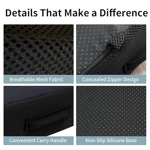 Acxseo 6-Inch Extra Thick Memory Foam Chair Cushion with Carry Handle, 18 x 16 x 6in, Black – Non-Slip Booster Seat for Office, Car, Wheelchair