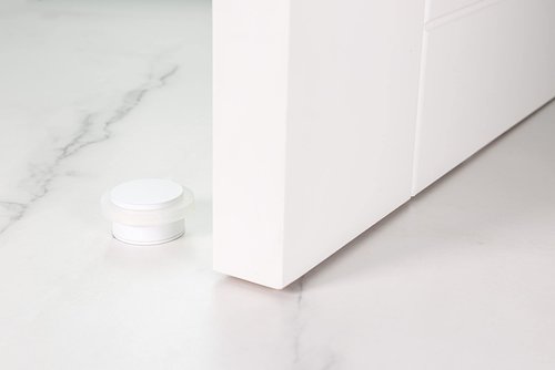 EVI Herrajes | White Door Stop | Modern Design | H:0.82“ - W:1.37” | Adhesive or Screw Installation Included | Natural Silicone Protection | Floor Door Stop