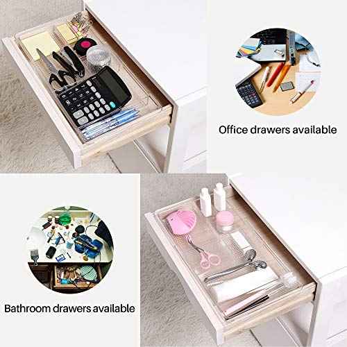 Oubonun Expandable Drawer Organizer 11.1¡± to 19.2¡± Width, Shallow Cosmetic Organizer 1.3¡± Height, 2 Packs, Clear Plastic Storage Trays for Dressing Table,Bathroom