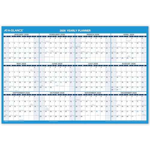 AT-A-GLANCE 2026 Erasable Calendar, Dry Erase Wall Planner, 36" x 24", Large, Yearly, Horizontal/Vertical, Seasons in Bloom (PM200P2826)