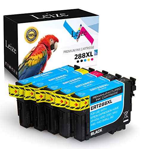 Leize Remanufactured Ink Cartridge Replacement for Epsn 288XL T288XL 288 XL T288 use for Expression Home XP-430 XP-330 XP-340 XP-440 XP-434 XP-446 (2 Black 1 Cyan 1 Magenta 1 Yellow,5-Pack)