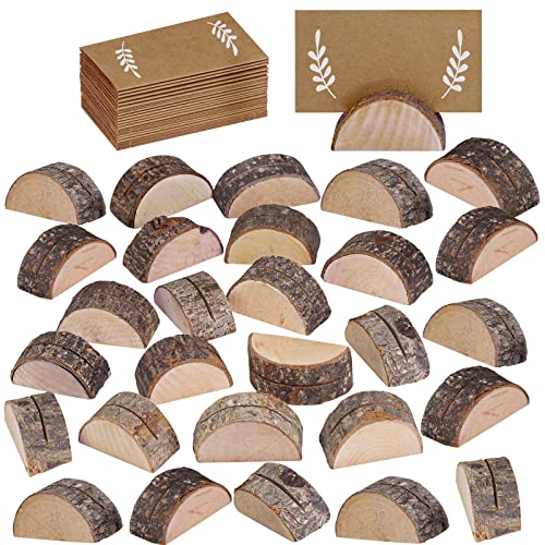 Rustic Wood Wedding Place Card Holders with Kraft Tented Cards Set