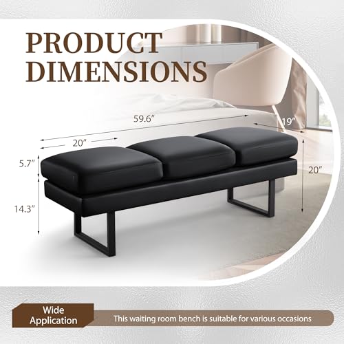 Furniwell 3-Seat Waiting Room Bench - Faux Leather Reception Chair, Black